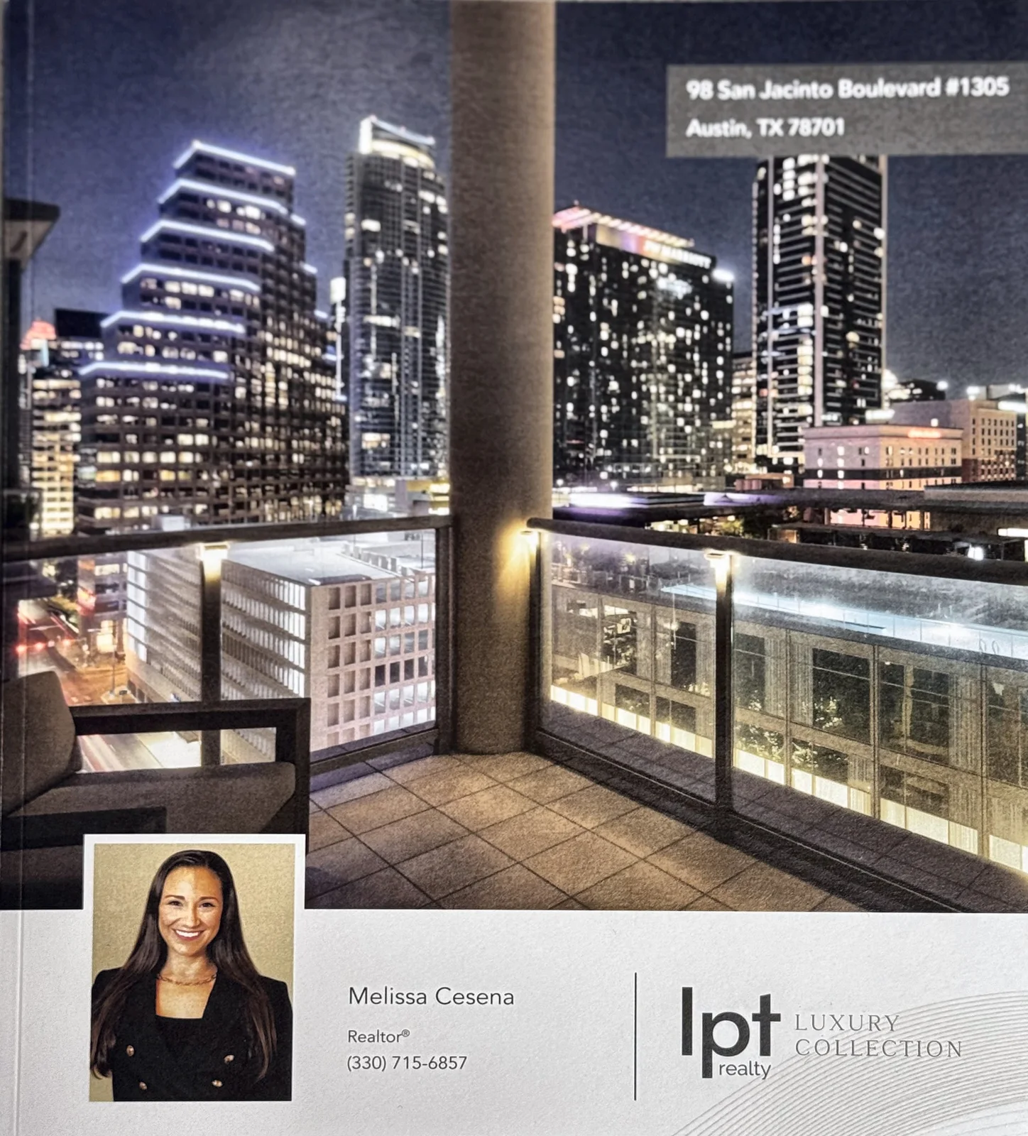 LPT Realty Luxury Collection property book cover for 98 San Jacinto Boulevard #1305